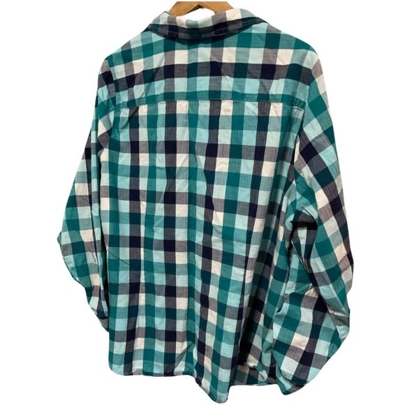 Navy/Teal/White Checkered Print Long Sleeve Button Up Shirt - Picture 2 of 3